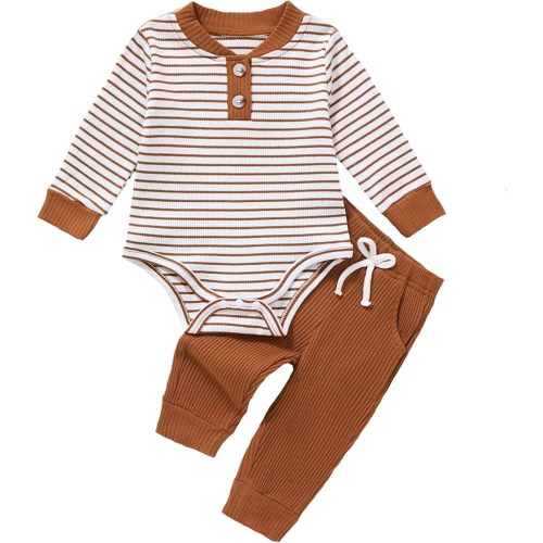 *Newborn* Baby Boy Clothes Ribbed Knitted Long Sleeve Romper Solid Pants Fall Winter Outfit Set