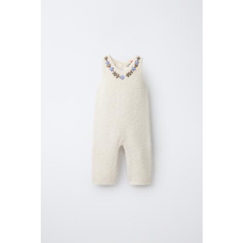 EMBROIDERED FLORAL KNIT JUMPSUIT - Ecru | ZARA United States