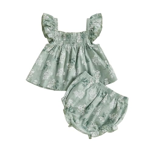 Hnyenmcko Infant Toddler Baby Girl Summer Clothes Floral Ruffle Sleeve Shirt Dress Tops and Bloomers Shorts Set Cute Outfits
