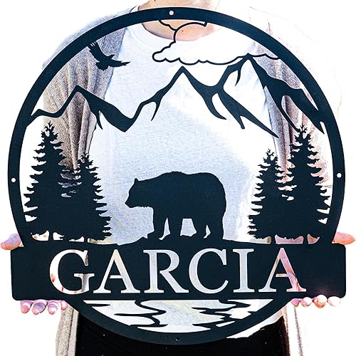 Outdoor Bear Personalized Metal Sign | Cabin Decor | Door Monogram | Rustic Decor | Custom Name Sign