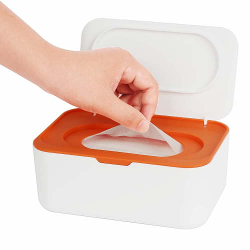 Baby Wipes Dispenser, Refillable Wipe Container, Keeps Wipes Fresh, One-Handed Operation. Non-Slip, Easy Open/Close Wipes Pouch Case, Orange