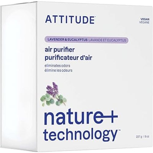 ATTITUDE Odor Eliminator with Activated Carbon, Plant-Based Air Purifier, Vegan, Made in Canada, Lavender & Eucalyptus Scent, 227 grams