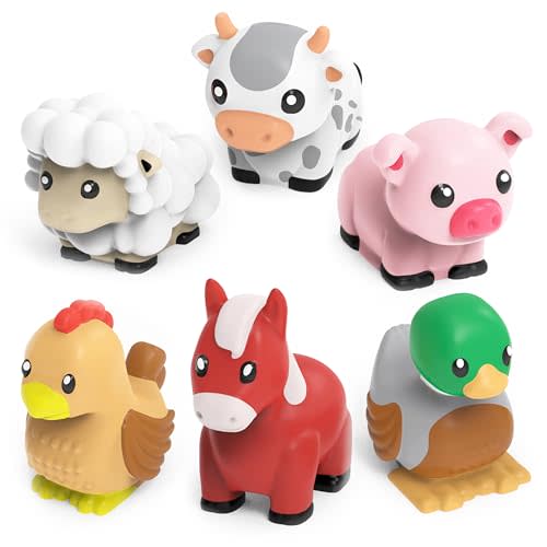 Tub Works® Barnyard™ Mold Free Bath Toys, 6 Pack | Sealed, No Hole Bath Toys Design Keeps Moisture Out | Soft, Squeezable & Float on Water | Farm Animals Baby & Toddler Bathtub Toys | Baby Pool Toys