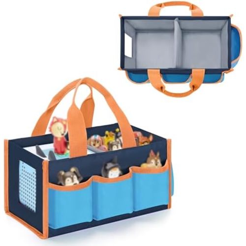 Carrying Case Compatible with Toniebox 2/1, Handle Bag for Audio Player Starter Set, Accessories Storage Pockets for Figures, Cables, Hollow Side Design for Playing Music Directly, Blue, Case Only