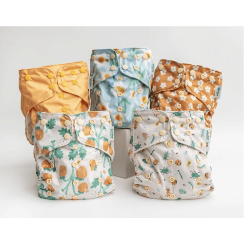 Little Garden Friends by Malika Buttinger - Essential Pocket Diapers - Cloth Diaper Value Bundle - 5 Pack