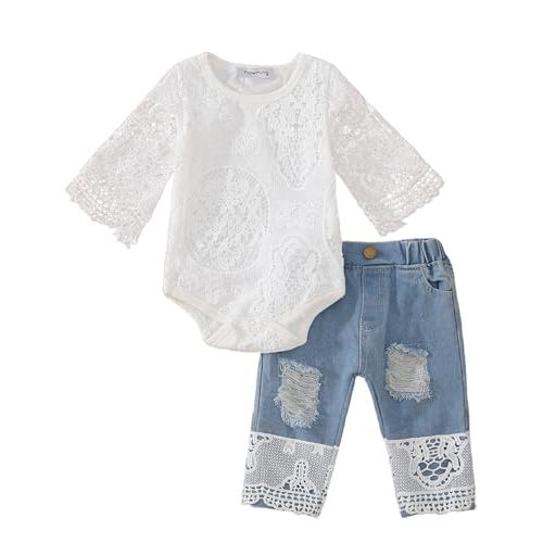 Baby Girl Clothes Outfits Toddler Infant Baby Romper Top+Jeans Clothing Set