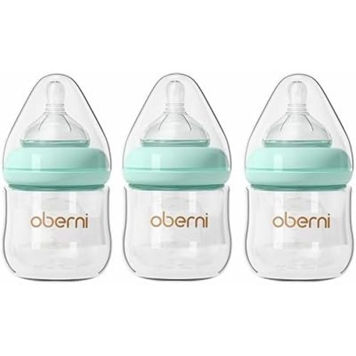 Glass Baby Bottles, Newborn Baby Bottle 4oz/120ml with Slow Flow Breast-Like Nipple for 0+, Anti Colic, BPA Free, Blue/3Pack