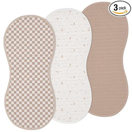 Hahafelt 3 Pcs Changing Pad Liners Fits in Peanut Shaped Changing Pad Waterproof Diaper Mats Organic Cotton Mats are Warm on Baby's Back, Washable Reusable (Elegant Style,Brown)