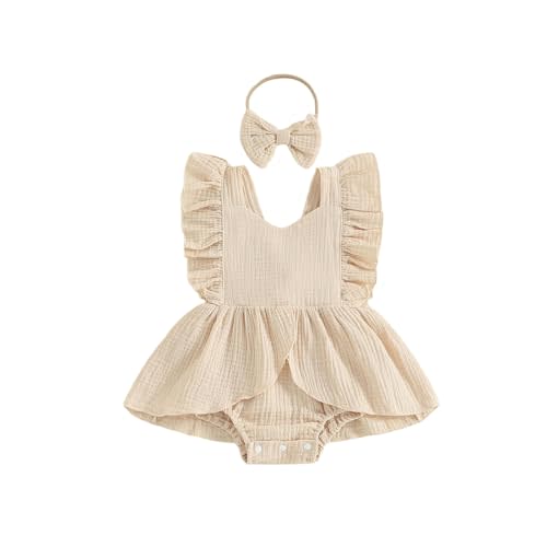Douhoow Infant Baby Girl Romper Baby Ruffle Bodysuit Jumpsuit One-Piece Cotton Linen Clothes