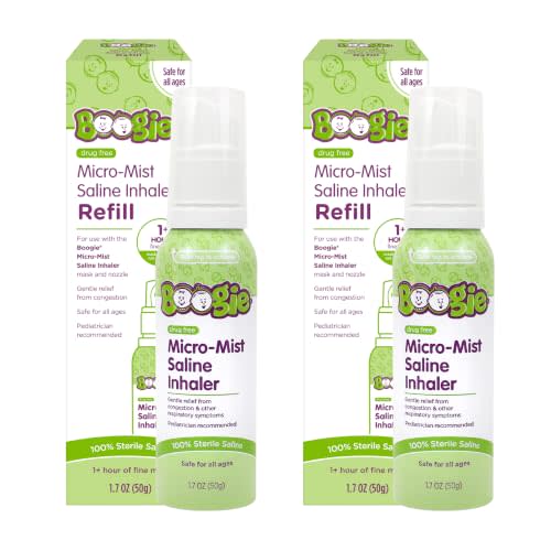 Boogie Micro-Mist Saline Inhaler Refill, Unscented - 1.7 oz (2 Pk) | Baby Nose Congestion Relief, Nasal Spray for Kids, Pediatrician Recommended