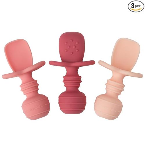 UpwardBaby Silicone Baby Spoons Self Feeding 6 Months - Feeding Essentials, Baby Led Weaning Supplies, BPA Free, Chewable Toddler Utensils with Anti Choke Barrier