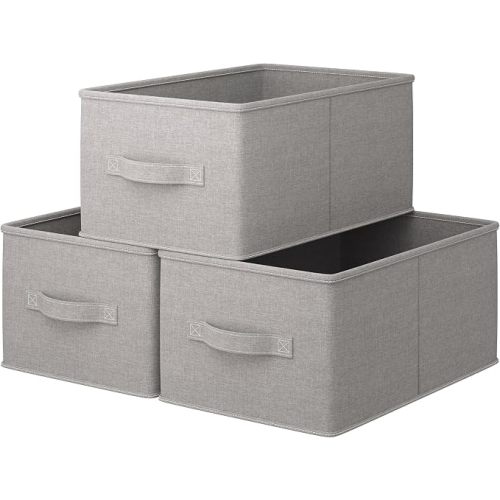 LayerSpace Fabric Storage Bins | Closet Bin Shelf Organizer Shelf Basket | Collapsible Linen Closet Organizer Storage Cube | 14¾"L x 10¼"W x 8¼"H | Storage for Clothes | White & Ivory 3 Pack
