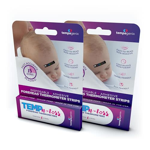 Temp-N-Toss Disposable Forehead Temperature Strips, Baby, Fast Reading, 12 | Single Use, Hygienic Design, Color Change Indicator, No Batteries Required, Lightweight, Travel Friendly, First Aid Kit