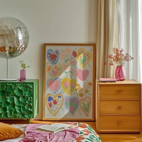 Vintage Watercolor Hearts Print: Colorful Nursery Wall Art