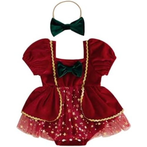 Baby Girl Velvet Christmas Outfit Clothes for Newborn