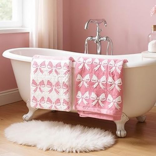 Luxury Bow Bath Towel - Cute Pink Towel – Ultra-Absorbent & Quick-Dry Cotton Towels for Bathroom, Spa & Hotel Quality Comfort (Pink Bows, Bath Towel)