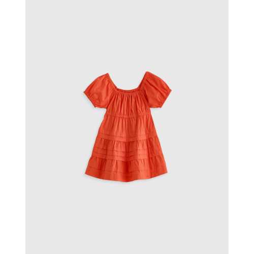 Girl's 100% Organic Cotton Poplin Tiered Dress in Vermilion Red