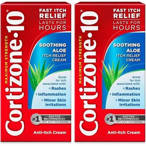 Cortizone-10 Maximum Strength Soothing Aloe Itch Relief Cream,1% Hydrocortisone,Fast-Acting,Anti-Itch Cream for Bug Bites,Rash,Eczema,Psoriasis,Poison Ivy,Oak,Sumac & More,1 oz,(Pack of 2)