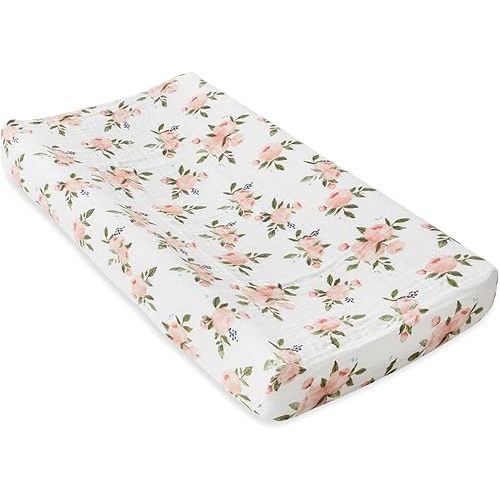 Little Unicorn Changing Pad Cover for Newborns & Infants | Soft & Breathable Muslin Fabric | Baby Diaper Changing Table Pad Cover (Watercolor Rose)