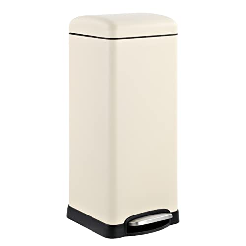happimess HPM1007F Betty Retro 8-Gallon Step-Open Trash Can with Soft-Close Lid, Fingerprint Resistant, Modern, Minimalistic for Home, Kitchen, Laundry Room, Office, Bedroom, Bathroom, Almond