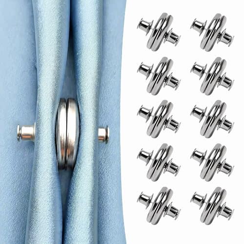 Magnetic Curtain Clips, Strong Shower Curtain Magnets Weights, 2.55cm Diameter, Heavy Duty Drapery Closure Buttons, Removable Window Pin Clamps for Outdoor Fabric, 10 Pcs Set