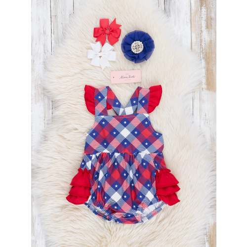 Red Patriotic Plaid Ruffle Bubble