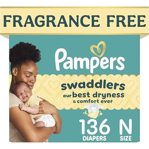 Pampers Swaddlers Diapers, Size 0 (up to 10 lbs), 136 Count, Absorbent, Keeps Baby Dry and Comfortable, Skin Safe Disposable Baby Diaper