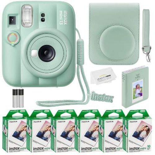 Fujifilm Instax Mini 13 Instant Camera, 60 Photo Prints, Photo Album, Case & Quality Photo Cloth- Lagoon Green