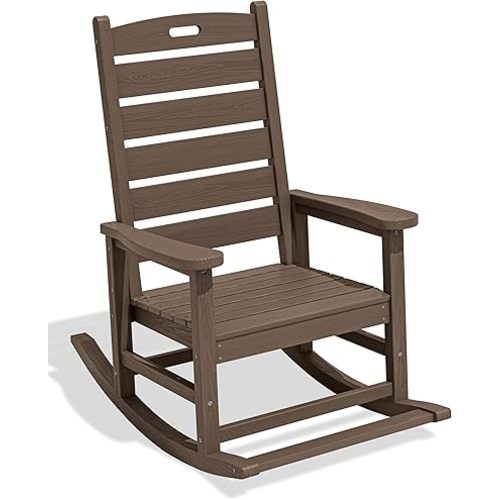 SERWALL Outdoor Rocking Chair, Oversized Rocking Chair with Footrest for Adults, HDPE All Weather Resistant Rocking Chairs for Patio, 350lbs Weight Capacity, Coffee