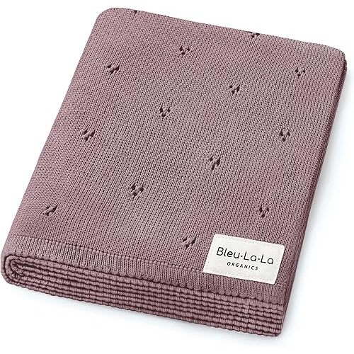Organic Pointelle Receiving Swaddle Blanket for Girls - 100% Luxury Organic Soft Cotton Knit Warm Cozy Cuddle Stroller Blanket for Newborns, Infants, & Toddlers (Sugar Plum)