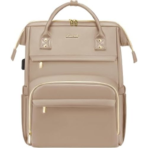 LOVEVOOK Leather Laptop Backpack for Women 15.6 inch,Travel Backpack Purse Nurse Teacher Backpack Computer Laptop Bag,Professional College Business Work Bags Carry On Backpack with USB Port,Sandy
