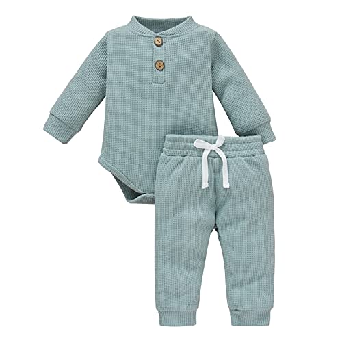 Newborn Baby Boy Girl Clothes Ribbed Knitted Cotton Long Sleeve Romper Long Pants Solid Color Fall Winter Outfits