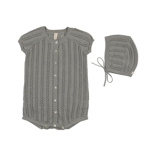 Light Blue Crochet Knit Boys Romper