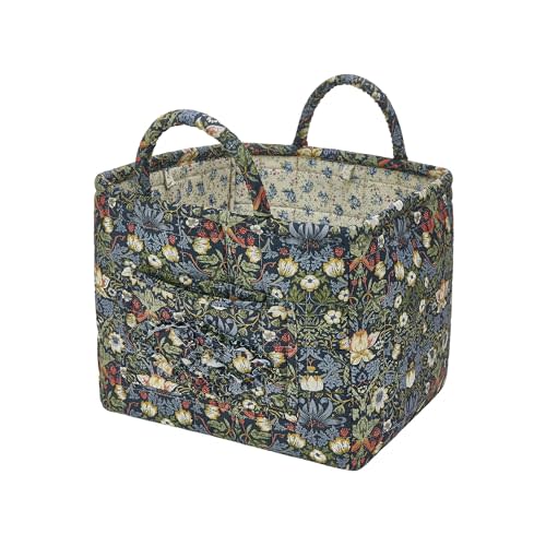 Quilted Fabric Storage Baskets with Handles, Boho Floral Gift Basket Foldable Organizer Bin for Home Decor, Picnic, Travel 12''x10''x10'' (Blue)