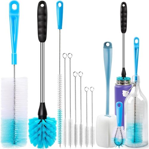 Holikme Bottle Brush Tube Cleaning Lab Set with Long Handle, Cup Cleaner for Washing Narrow Neck Beer Wine Decanter Pipes Lids Sinks Cap Covers, White