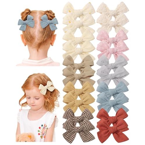 doboi 20PCS Baby Girls Linen Hair Bows Clips Fully Lined Hair Barrettes | Accessories for Babies Infant Toddlers Kids in Pairs