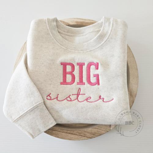Pregnancy Announcement Embroidered Big Sister Sweatshirt Natural Toddler Sweatshirt Big Sis Coming Soon Neautral Sweatshirt, S2