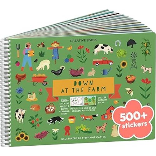 Farm Animal 500+ Kids Sticker Book by Cupkin Toddler Airplane Travel Activity Coloring and Sticker Book, Road Trip Essentials, 12 Coloring Pages 12 Scenes for Ages 2–8 Years