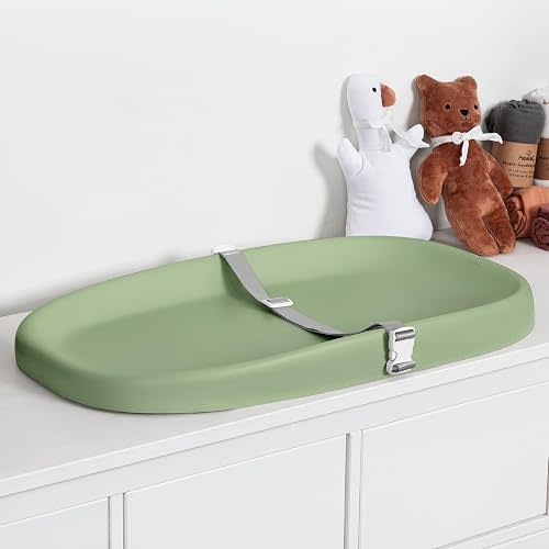 Papablic Baby Changing Pad – Soft & Wipeable Diaper Changing Table Mat for Dresser Bed Sofa, Built-in Safety Belt, Non-Slip, Waterproof, Easy to Clean – Ideal Gift for New Parents (Sage Green)