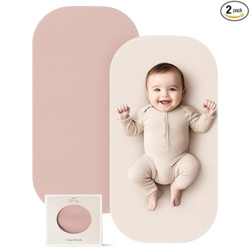 Konssy Faux Leather Baby Changing Mat, Waterproof, Wipeable & Portable Diaper Changing Pad for Travel or Home, Fits Perfectly in Diaper Bag, 30 x 17 inche (Blush,Beige)
