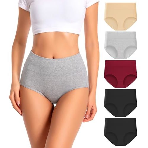dmuveo Womens Cotton High Waisted Underwear Full Coverage Panties Ladies Briefs Multipack (Regular & Plus Size)
