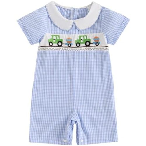 Baby Boy Rompers Half Button-up Jumpsuit Short Sleeve Bodysuit Summer Clothes
