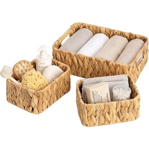 GRANNY SAYS Wicker Storage Baskets for Organizing, Wicker Baskets for Shelves, Closet Water Hyacinth Woven Baskets for Storage, Pantry, Living Room, Set of 3, Multi-size