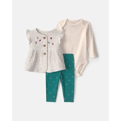 Baby Girl 3-Piece Floral Long-Sleeve Layering Set - Grey | Carter's