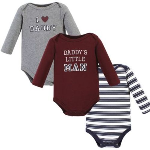Hudson Baby Basics Infant Boys Essential Long Sleeve Bodysuits 3-Pack, Dads Little Buddy, Newborn