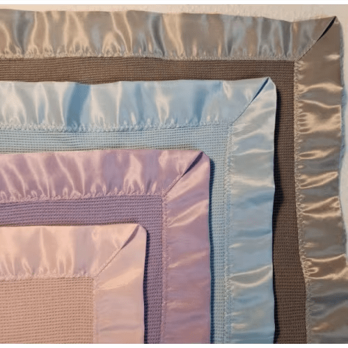 Satin Trim Cotton Handmade Blanket - Blue