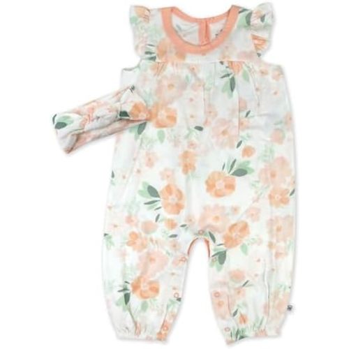 HonestBaby baby-girls 2-piece Outfit Romper & Headband Set for Infant, Baby and Toddler Girls