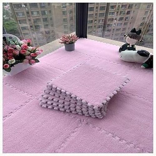 24Pcs Plush Foam Floor Mat Square Interlocking Carpet Tiles 12X12 Inch Puzzle Piece Carpet Squares Thick Fluffy Foam Floor Tiles Carpet for Parlor Bedroom (Pink)