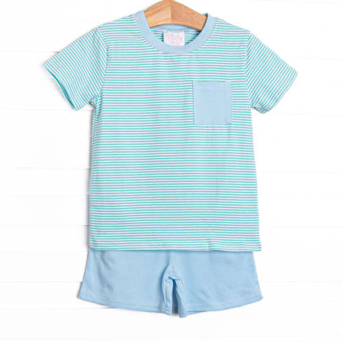 Evan Short Set, Light Blue and Mint Stripe – Stitchy Fish