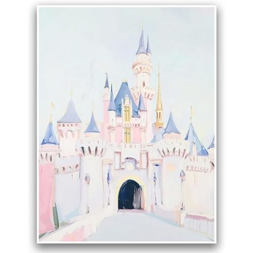 Kid's Room Print Nursery Decor Art Print Baby Room Wall Decor Soft Pastel Magic Castle Painting Dreamy Watercolor Fantasy Picture 12x16 Inch UnFramed for Playroom Princess Bedroom Children's Room​
